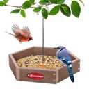 Kingsyard Heavy Duty Hanging Platform Bird Feeder Weatherproof, Recycled Plastic Tray with Metal Mesh Screen, Easy Clean Outdoor Feeder for Cardinals Bluebirds Wild Birds, Brown