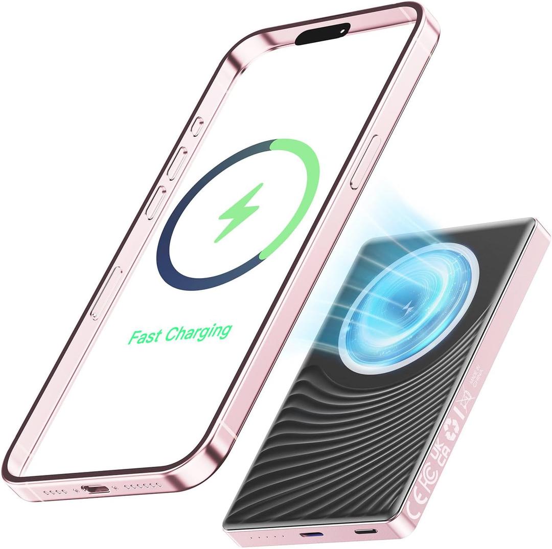 2025 for iPhone Magsafe Battery Pack, Ultra Slim Magnetic Power Bank Fast Charging, Wireless Portable Charger 10000mAh, 20W Powerbank Compatible with iPhone 16/15/14/13/12