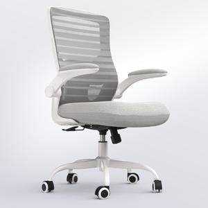 Office Chair for Long Hours & Back Pain Relief 4" Molded Foam Cushion, Padded Lumbar Support, and Padded Flip-up Armrests, Ideal for Office or Study, Light Gray