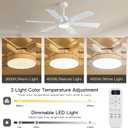 OURSTAR Ceiling Fans with Lights and Remote Control, White Ceiling Fan with Light 3-Color LED Dimmable, Memory for Lighting and Fan Reversible, 6-Speed, Timer, Indoor/Outdoor Use, 52 Inch