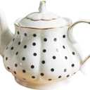 European Style Teapot Handmade Ceramic Teapot Pumpkin Fluted Shape Vintage Tea Party Set Gift (Polka dot)