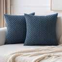 MIULEE Pack of 2 Decorative Throw Pillow Covers 18x18 Inch Soft Boho Striped Textured Corduroy Pillow Covers Modern Farmhouse Home Decor for Couch Bed Sofa Living Room Blue