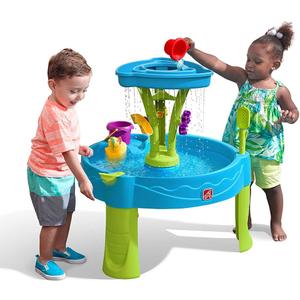 Step2 Summer Showers Splash Tower Water Table for Kids, Outdoor Kids Water Sensory Table, Ages 1.5+ Years Old, 8 Piece Water Toy Accessories, Blue & Green, Large