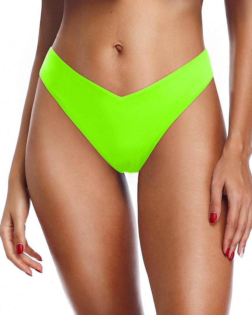 Zmart Women Cheeky Bikini Bottoms V Cut Swim Bottom High Cut Swimsuit Low Waist Low Rise Bathing Suit (Medium, Neon Green)