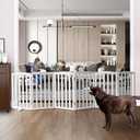 Freestanding Dog Gate Indoor,Doggie Gate Foldable Dog Gates for Doorways,Stairs or Hallways, Wooden White Pet Gate for The House, Pet Fence with Support Feet Included,32 "Height-6 Panels