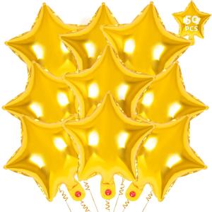 50 Pcs Star Balloons,10 Inch Gold Star Foil Balloons,Stars Shaped Balloon Mylar Helium Balloon for Birthday Party Anniversary Wedding Baby Shower Decorations (10inch-gold)