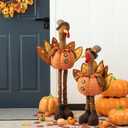 Glitzhome Thanksgiving Turkey Plush Standing Table Decor with Telescoping Legs, Orange