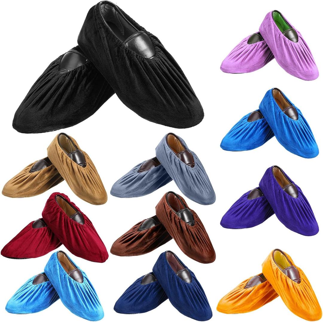 Dimeho 11 Pairs Shoe Covers Washable Thickened Boot Shoe Covers Soft Reusable Non-Slip Shoes Protectors for Indoor Use Household Office Home Laboratory (Multicolor)