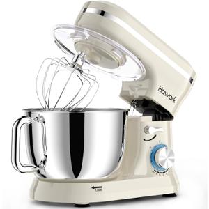 HOWORK Electric Stand Mixer,10+p Speeds With 6.5QT Stainless Steel Bowl,Dough Hook, Wire Whip & Beater,for Most Home Cooks,Cream White