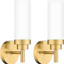 Emak Wall Sconces Set of 2, Modern Brushed Gold Bathroom Vanity Sconce Wall Lighting with Milk Glass Shade for Bathroom, Bedroom, Living Room, Hallway, WS085-BGD-ML-2PK