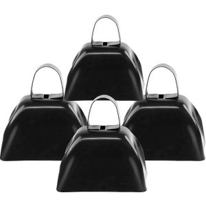 Cow Bells Noise Makers for Sporting Events, 4PCS Metal Cowbells with Handle - Small Loud Bell Bulk Hand Percussion Noisemakers for Football Games Graduation Sporting Events Weddings (Black)