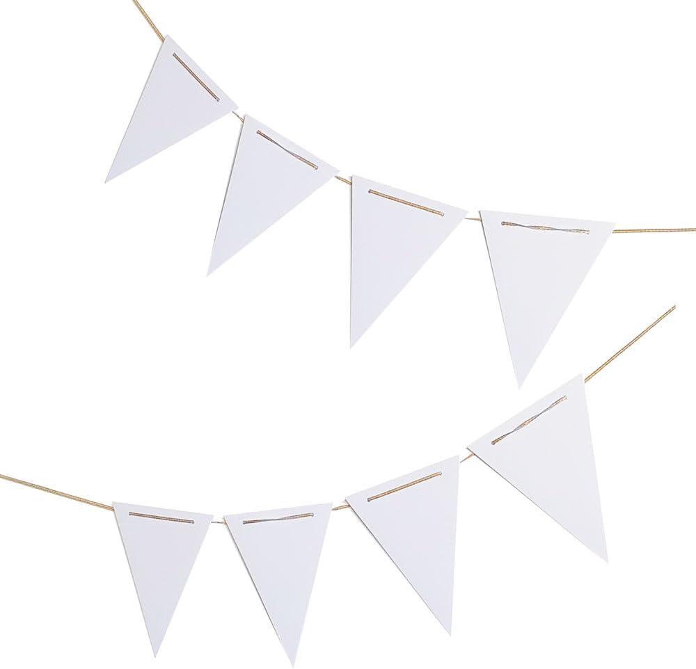 White Pennant Banner,White Vintage Double Sided Triangle Flagfor Party Decoration,Pack of 30pcs Triangle Flag