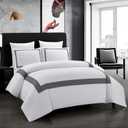 OSVINO Hotel Duvet Cover Set King Size 3Pcs Microfiber Grey Line Pattern Bedding Collection Ultra Soft Breathable Duvet Cover with Pillowcases (King(104"x90"))