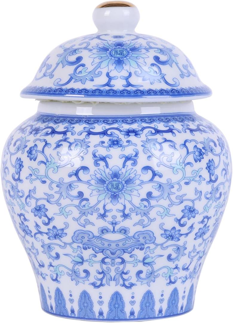 XINGYAN Chinoiserie Blue and White Porcelain Mini Ceramic Ginger Jars with Lid Ancient Chinese,Oriental Style,Decorative and Storage Jars (Mini utmost jar)