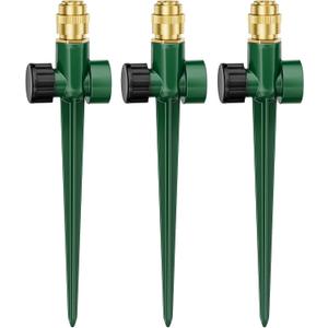 FANHAO 3-Pack Heavy-Duty Metal Lawn Sprinkler for Yard, 360 Adjustable Garden Water Sprinkler with Spike Base, Large Area Irrigation System for Lawn, Grass, Patio & Backyard