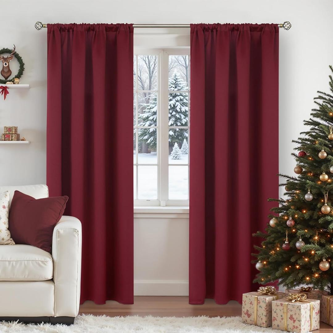 BGment Burgundy Blackout Curtains 84 Inches Long for Living Room - Thermal Insulated Drapes with Rod Pocket Room Darkening Window Treatments for Bedroom, 52 x 84 Inch, 2 Panels