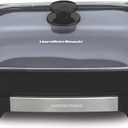 Hamilton Beach Electric Skillet with PFAS-Free Durathon Ceramic Coating, Removable 12x15 Pan, Adjustable Temperature, Reversible Design, Tempered Glass Lid, Black Nonstick Surface (38531)