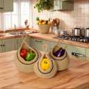 Hanging Storage Basket - 3 Pcs Hanging Fruit Baskets for Kitchen Boho Woven Wall Baskets for Restaurant Wall Home Organizing Fruits Vegetable Potato Kitchen Storage(Brown)