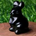 DUQGUHO Black Obsidian Bunny Decor Crystals Rabbit Statue Pocket Polished Natural Gemstone Crystals Figurines for Easter Decoration Office Room Desk Decor 1.5 Gifts for Women 1PC