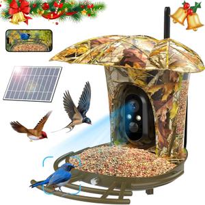 PALONE Smart Bird Feeder CameraSolar PoweredAnimal Watching Camera Wireless Outdoor, 1080P HD, 7W Solar Panel Species, House with 64G Card for Bird Lover