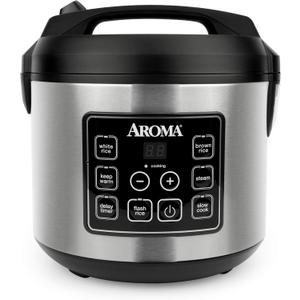 Aroma Housewares 20 Cup Cooked (10 cup uncooked) Digital Rice Cooker, Slow Cooker, Food Steamer, SS Exterior (ARC-150SB), Black