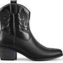 DREAM PAIRS Women's Western Cowboy Cowgirl Embroidered Ankle Boots Fashion Low chunky Heel Round Toe Fall Short Booties Shoes,Size 10,Black 