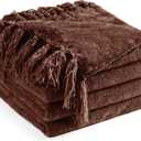 Chenille Throw Blanket for Couch 50"X 60", Soft Cozy Throws with Fringe Tassel for Bed Sofa Chair Cover, Lightweight Knitted Decorative Boho Blankets for Living Room, Dark Brown, 2