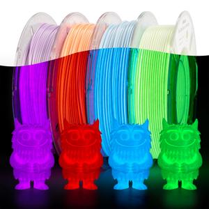 AMOLEN Silk Glow in The Dark Filament Multicolor, Glow Filament Silk Green, Silk Blue, Silk Purple, Silk Orange Red 1.75mm PLA Filament, Dimensional Accuracy +/- 0.02 mm, 200g X 4 Pack