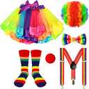 Tigeen 6 Pcs Clown Rainbow Costume Set Include Tutu Skirt Socks Wig Nose Bow Shoulder Strap for Carnival Party (3 Years)