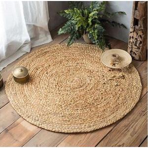 India Artistic Braided Boho Area Rug - Natural Hand Woven Jute Rag, Farmhouse Reversible Rustic Cotton Home Decor, Vibrant (3 Feet Round)