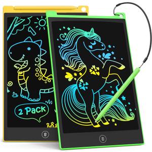 TECJOE 2 Pack LCD Writing Tablet, 8.5 Inch Colorful Doodle Board Drawing Tablet for Kids, Kids Travel Games Activity Learning Toys Birthday Gifts for 3 4 5 6 Year Old Boys and Girls Toddlers (Yellow Green)