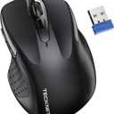 TECKNET Wireless Mouse, 2.4G Ergonomic Optical Mouse, Computer Mouse for Laptop, PC, Computer, Chromebook, Notebook, 6 Buttons, 24 Months Battery Life, 2600 DPI, 5 Adjustment Levels (Black)
