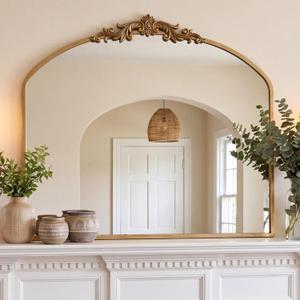 PERFNIQUE Vintage Mirror, 36" X 30" Arched Antique Baroque Mirror, Gold Traditional Wall Decor, Ornate Decor Anthro Look Alike Decor for Bathroom Living Room Fireplace Entryway Hallway