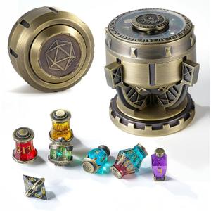 2026 DND Dice Set Alchemists Metallic Elixir Metal Dice Set - 7-Piece RPG MTG dice Collection in Vintage Chalice Caser dice Box for D&D, Sci-Fi, War, or Crime Theme MTG RPG Tabletop Games (Bronze)