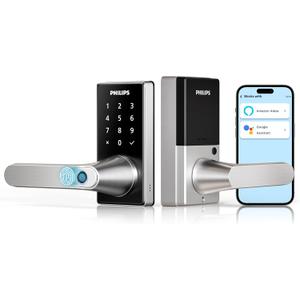 Philips Wi-Fi Smart Door Lock with Handle, Keyless Entry Door Lock for Front Door Lock Set with App Remote Control, Fingerprint Door Handle Lock, Touchscreen Keypad Lever Lock Front Door Handle