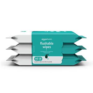 Amazon Basics Adult Wet Wipes Flushable formulated without Fragrance, 126 Count (3 Packs of 42) Pack Of 4