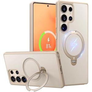 TORRAS 360° Spin Magnetic Stand for Samsung Galaxy S25 Ultra Case Beige Gold, Fit for Magsafe, Military Grade Slim Protective S25 Ultra Case with Kickstand Rotatable, Ostand Spin, Aesthetic Dune