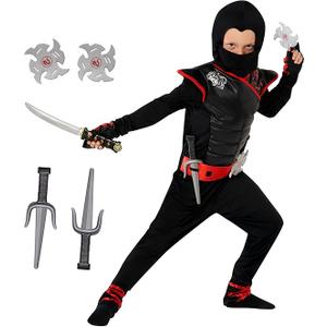 Morph Kids Ninja Costume - Boys Ninja Outfit with Mask for Dress Up, Role Play, Halloween, and Themed Parties
 S