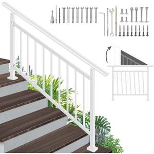 5-Step White Metal Handrail for Outdoor Steps