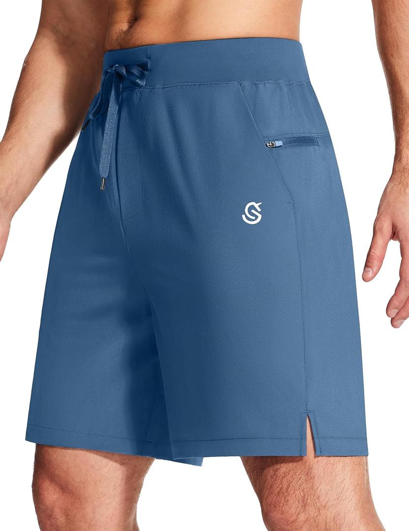 Mens Athletic Workout Gym Shorts 7 Inch Inseam Running Sweat Sport Shorts for Men with Zipper Pockets (XL, B Blue)