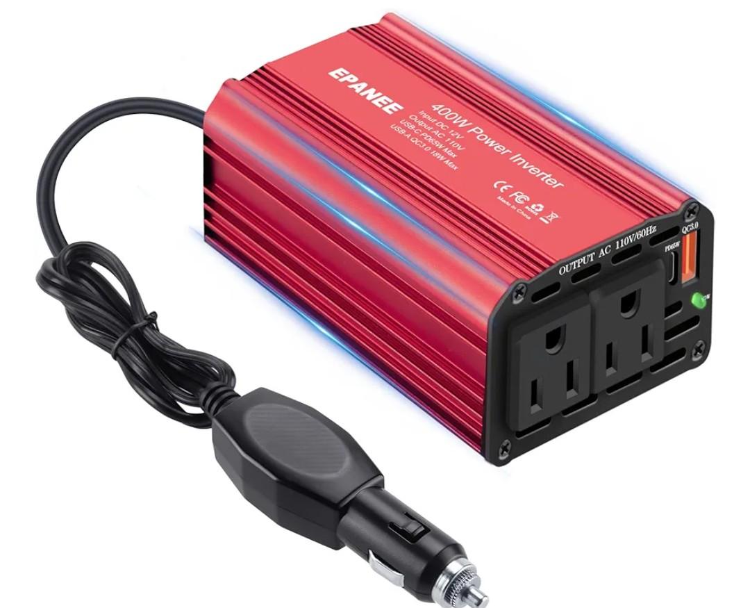 400W Power Inverter 12V DC to 110V AC, Car Charger Plug in Adapter Outlet with PD 65W USB-C&QC 18W Port, Portable Power Converters for Laptop Vehicles Camping Road Trip Essentials Adults