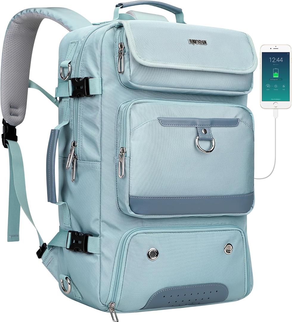 PIJUSHI Carry on Travel Backpack for Women Convertible Duffel Bag Backpack Large Luggage Rucksack Fit 16 Inch Laptop(PE039 Blue)