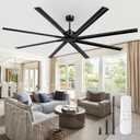 ZMISHIBO 96 Inch Industrial DC Motor Ceiling Fan, Large Ceiling Fan with 8 Reversible Blades, 3 Downrods, 6-Speed Remote Control, Home or Commercial Ceiling Fans for Porch/Garage/Shop, Black