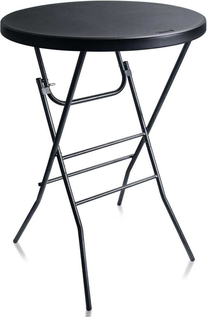 Byliable 32in Cocktail Table Black High Top Folding, Portable Bar Height Folding Table Round with Removable Carbon Black Legs, Indoor Outdoor Banquet for Parties, Commercial, Speech