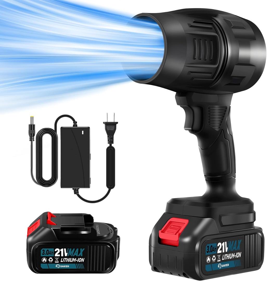 Saker Cordless Leaf Blower Portable Dust Cleaner Handheld Lightweight Blowers 180000 RPM with Adjustable Speed for Patio Cleaning, Drying, Camping Gifts 2 Batteries BF170 Black