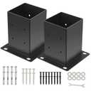 4x4 Post Base 2Pcs(Inner Size 3.55"x 3.55")Concrete Post Brackets Anchors 13 Gauge Thick Solid Steel Heavy Duty Stainless Steel Screws Black Powder Coated for Pergola,Decking,Railing,Mailbox