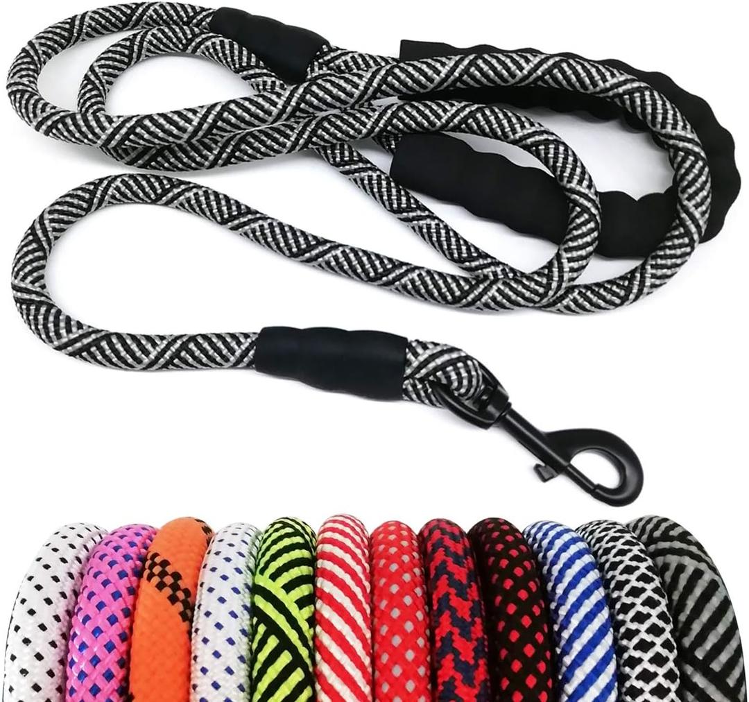 MayPaw Heavy Duty Rope Dog Leash, 8 FT Nylon Pet Leash, Soft Padded Handle Thick Lead Leashes for Large Medium Dogs (Black, 1/2" * 8')