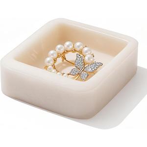 Marble Ring Holder for Women, Irregular Square Jewelry Dish Tray, Monthers Day Gifts Small Ring Dish(Natural White)