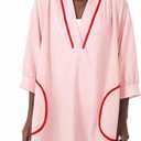 Ailoqing Swimsuit Coverup Womens V Neck 3/4 Sleeve Casual Shirt Dress with Pockets (Medium, Pink)
