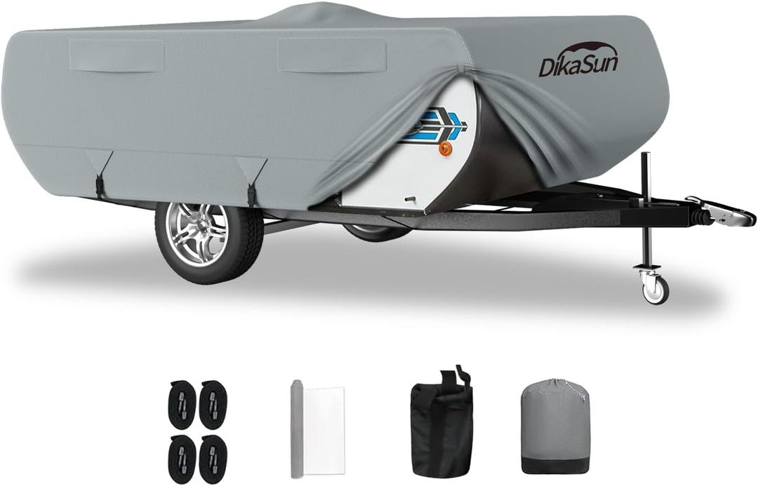 Pop Up Camper Cover 16'-18', 7 Layers Waterproof Pop-up Tent Trailer Cover Anti-UV Folding Camper RV Cover for Motor Home